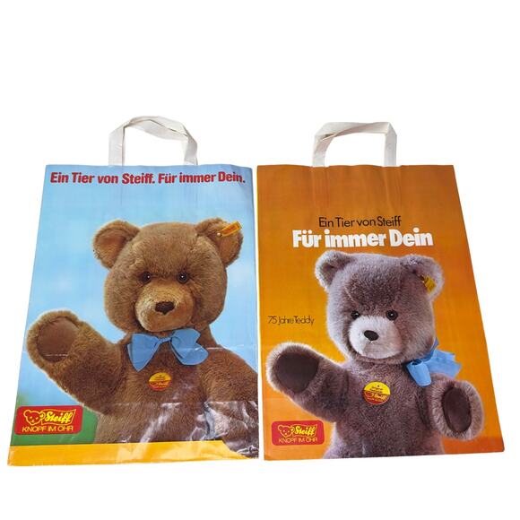 Vintage 70s Steiff Teddy Bear Paper Shopping Bags Made In West Germany Lot of 2 - Picture 1 of 10